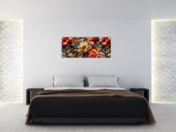 Obraz - Oranžovo-červené kvety (120x50 cm)