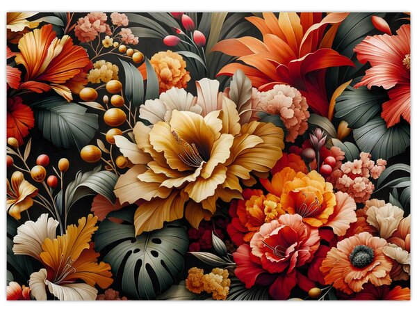 Obraz - Oranžovo-červené kvety (70x50 cm)