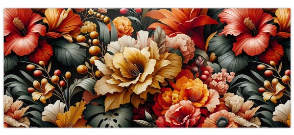 Obraz - Oranžovo-červené kvety (120x50 cm)