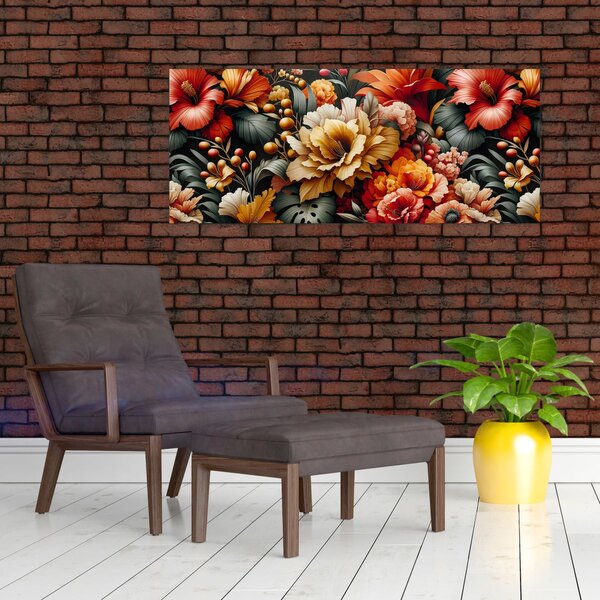 Obraz - Oranžovo-červené kvety (120x50 cm)