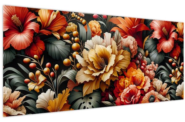 Obraz - Oranžovo-červené kvety (120x50 cm)