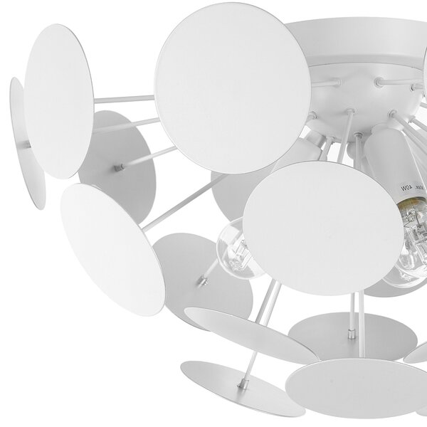 Stropná lampa biela kovová s pologuľovým tienidlom z kruhov 2 žiarovky industriálny art deco štýl