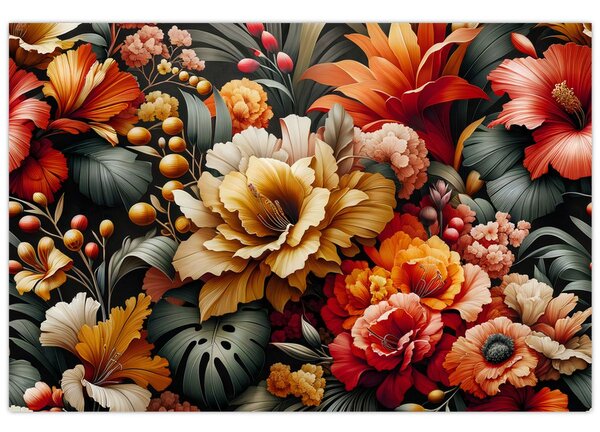 Obraz - Oranžovo-červené kvety (90x60 cm)