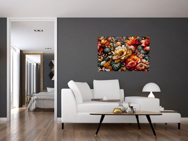 Obraz - Oranžovo-červené kvety (90x60 cm)