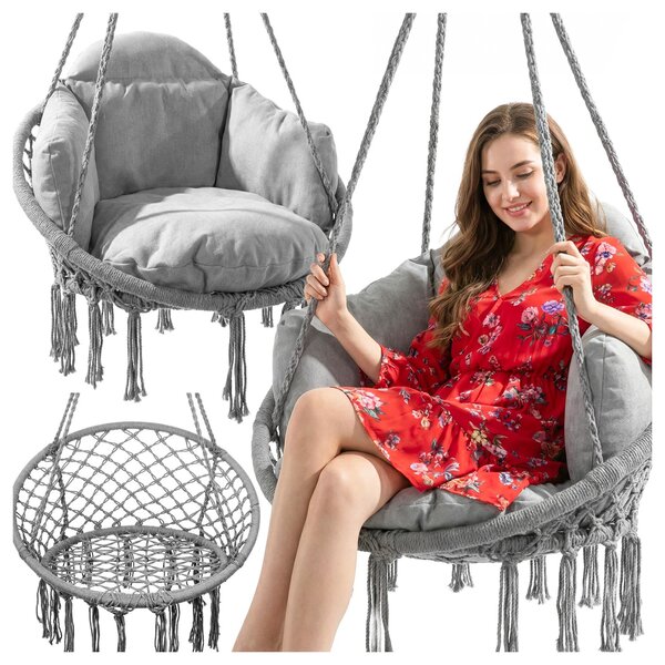 Záhradná hojdačka MalTec Storchennest s vankúšom XL pre záhradu, terasu a dom, šedá, priemer 60 cm