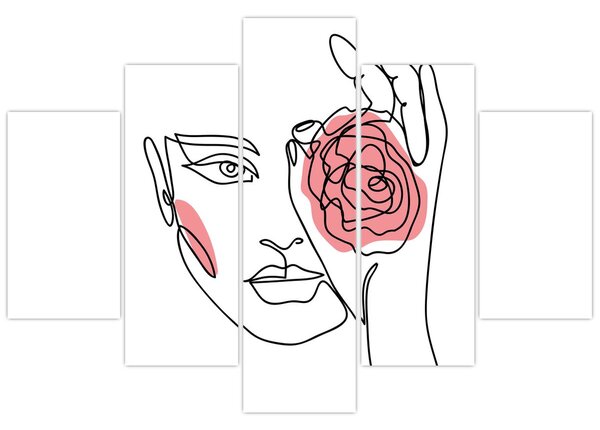 Obraz - Line art tvár s ružou (150x105 cm)