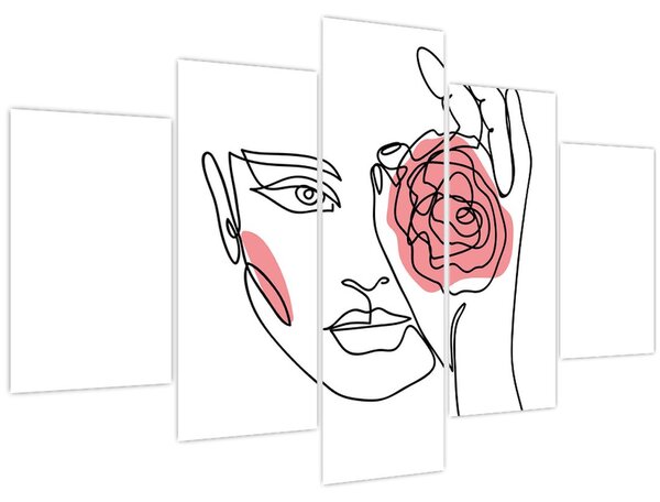 Obraz - Line art tvár s ružou (150x105 cm)