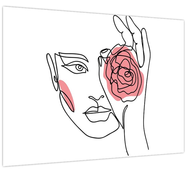 Obraz - Line art tvár s ružou (70x50 cm)