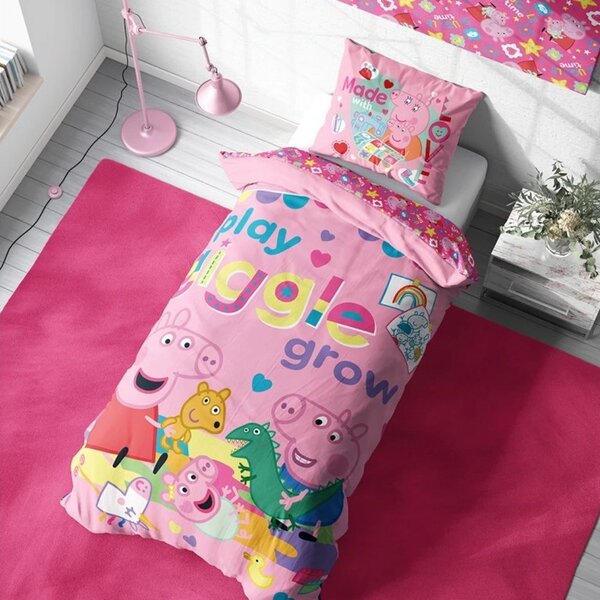 Bavlnené posteľné obliečky Prasiatko Peppa - motív Čas na hranie - 100% bavlna - 70x90 cm + 140x200 cm