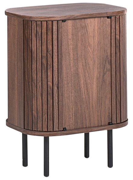 Nočný stolík tmavohnedý čierne nohy MDF kov 40 x 30 cm retro štýl posuvné dvierka obývacia izba