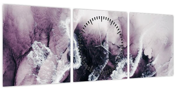 Obraz - Fialový mramor N⁰2 (s hodinami) (90x30 cm)