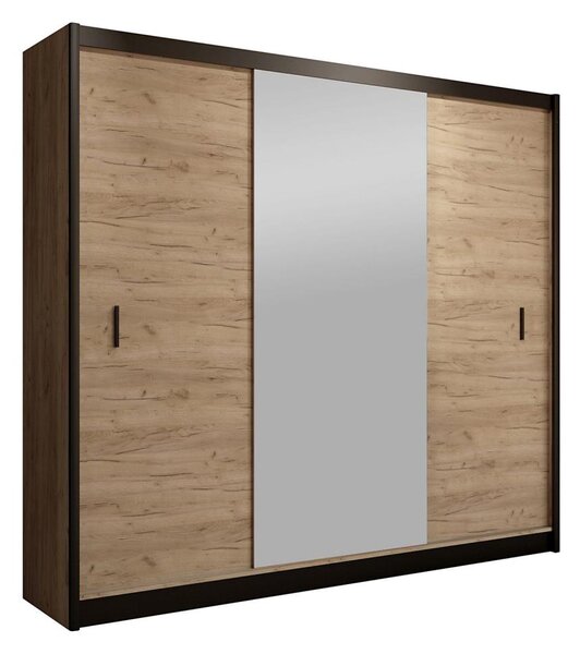 Šatní skriňa MIRO 203x215 cm dub craft s zrkadlom čierna