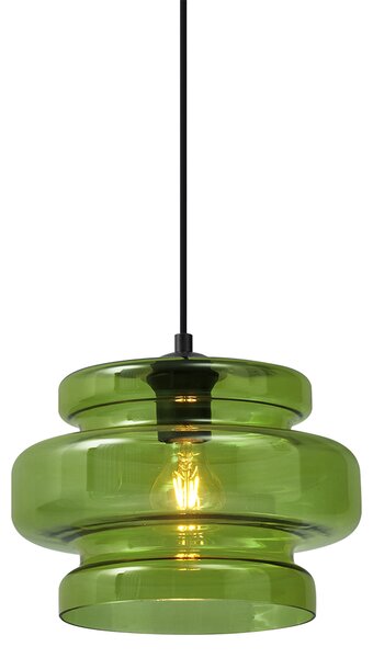 Retro závesná lampa čierna so zeleným sklom - Denise