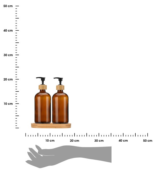 Dávkovač saponátu a mydla Dallas, hnedá/s čiernymi a drevenými prvkami, 500 ml, sada 2ks