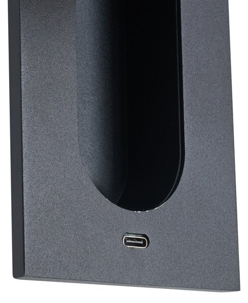 Moderné nástenné svietidlo čierne vrátane LED a portu USB-C - Hilton
