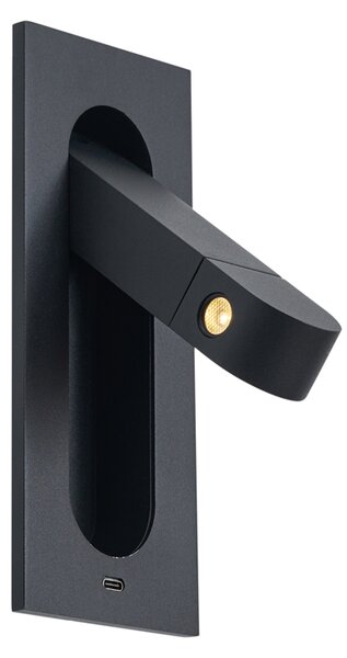 Moderné nástenné svietidlo čierne vrátane LED a portu USB-C - Hilton