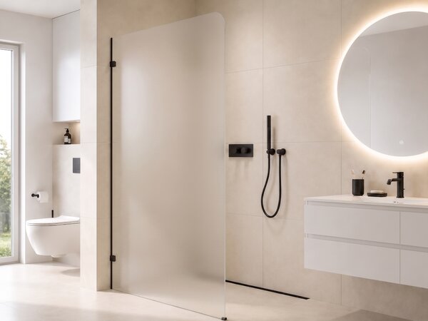 CERANO - Sprchová zástena Walk-in Orbis - Ľavá - 8 mm - čierna matná, mliečne sklo - 70x200 cm