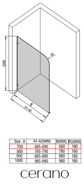 CERANO - Sprchová zástena Walk-in Orbis - Ľavá - 8 mm - biela matná, mliečne sklo - 70x200 cm