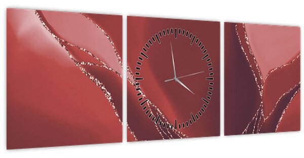 Obraz - Červená abstraktná kvetina N⁰2 (s hodinami) (90x30 cm)