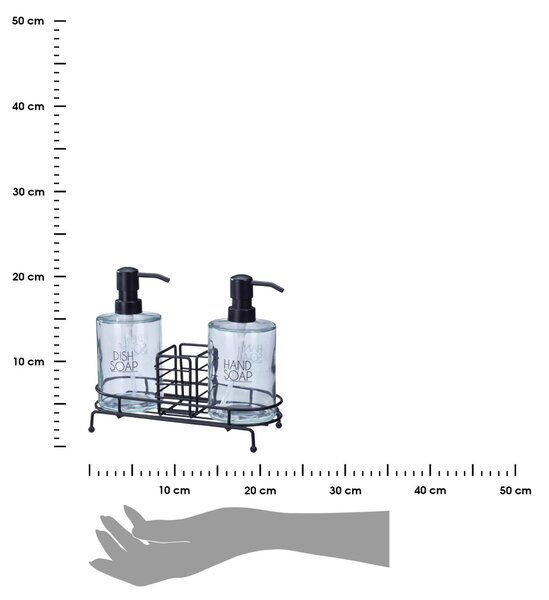Dávkovač mydla Harmony, transparentná/s čiernymi prvkami, 450 ml, sada 2ks