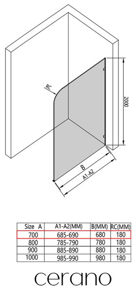 CERANO - Sprchová zástena Walk-in Orbis - Pravá - 8 mm - biela matná, mliečne sklo - 70x200 cm
