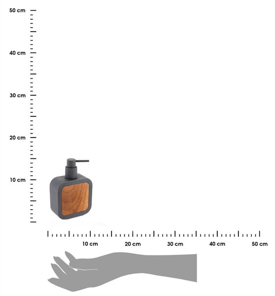 Dávkovač mydla Tempesti, sivá/s drevenými prvkami, 350 ml