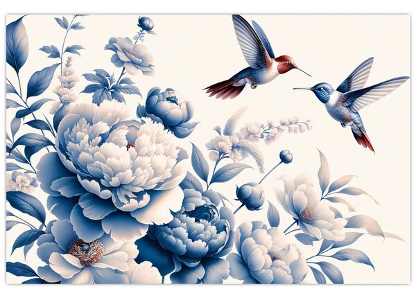 Obraz - Kolibríky nad kvetinou (90x60 cm)