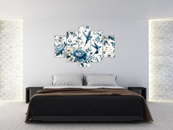 Obraz - Kolibríky s kvetmi (150x105 cm)