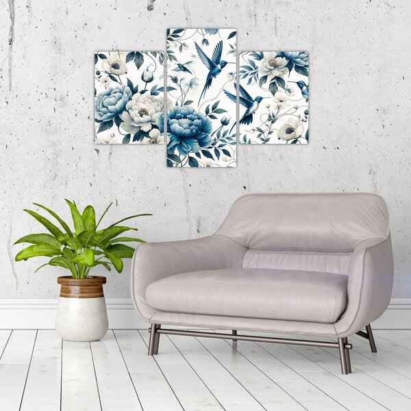 Obraz - Kolibríky s kvetmi (90x60 cm)