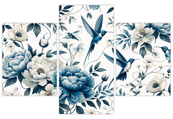 Obraz - Kolibríky s kvetmi (90x60 cm)