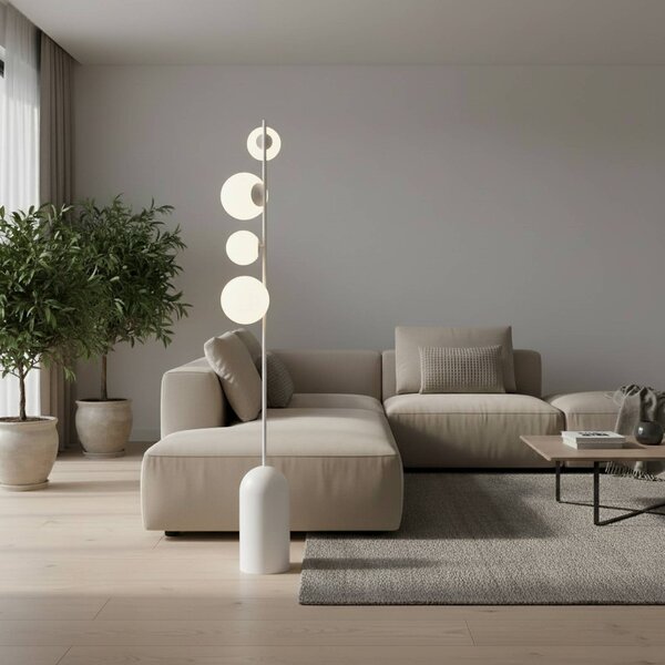 Stojacia lampa Etno LP4, biela, sklo/oceľ, výška 140 cm, G9, Biela / opálová, Obývacia izba / jedáleň, Sklo, Moderný