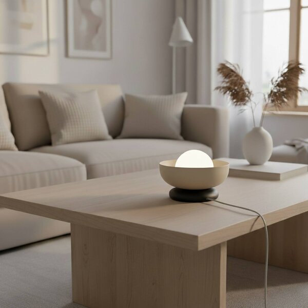 Stolová lampa Ozzy LN1, béžová, oceľ/sklo, výška 13 cm, G9, Krémová / jantárovo žltá, Obývacia izba / jedáleň, kov, Moderný