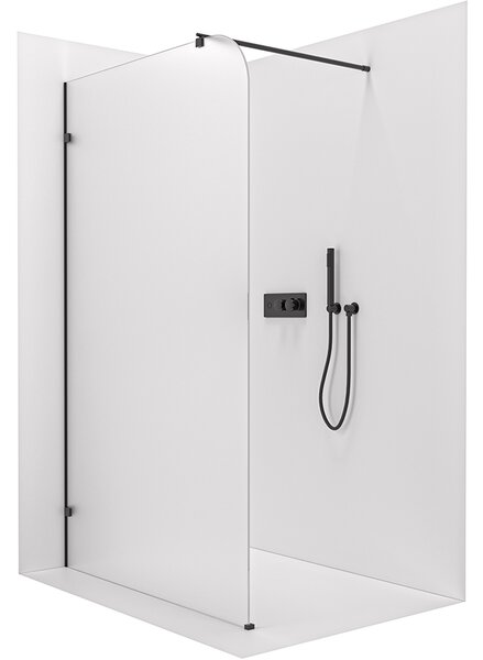 CERANO - Sprchová zástena Walk-in Orbis Round - Ľavá - 8 mm - guľatá vzpera - čierna matná, mliečne sklo - 110x200 cm