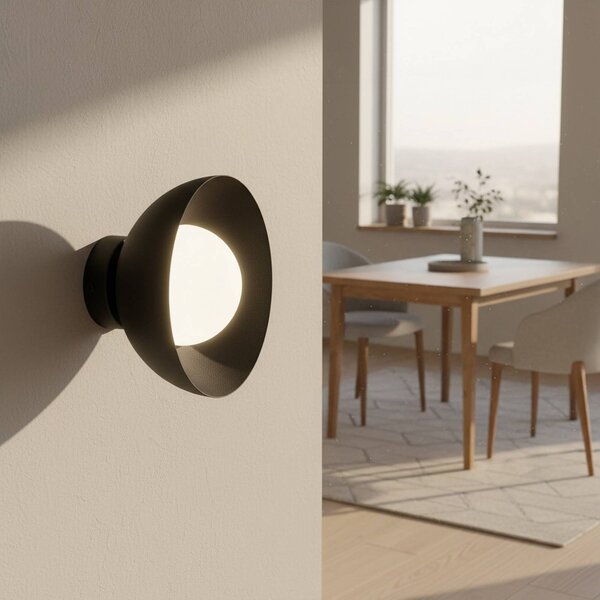 EMIBIG LIGHTING Nástenné svetlo Bibi K1, čierne, oceľ/sklo, Ø 18 cm, Čierna, Obývacia izba / jedáleň, Sklo, Moderný, Nástenné svietidlo