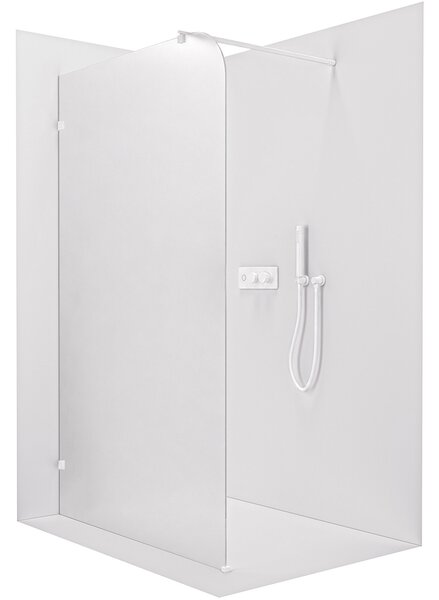 CERANO - Sprchová zástena Walk-in Orbis Round - Ľavá - 8 mm - guľatá vzpera - biela matná, mliečne sklo - 110x200 cm