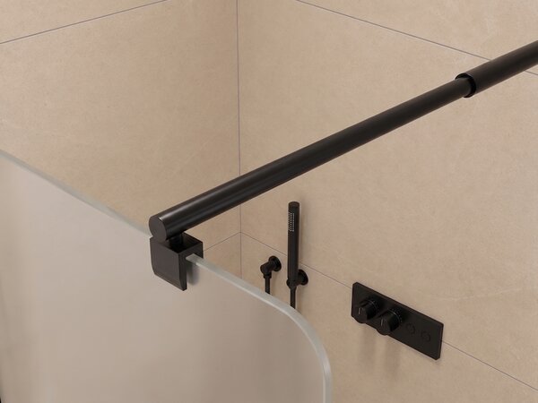 CERANO - Sprchová zástena Walk-in Orbis Round - Ľavá - 8 mm - guľatá vzpera - čierna matná, mliečne sklo - 110x200 cm