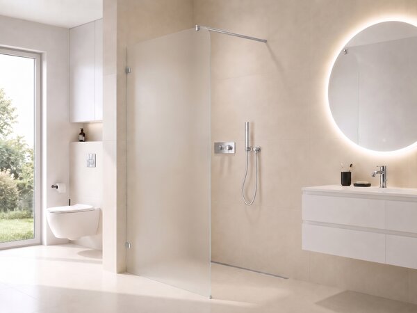 CERANO - Sprchová zástena Walk-in Orbis Round - Ľavá - 8 mm - guľatá vzpera - chróm, mliečne sklo - 110x200 cm