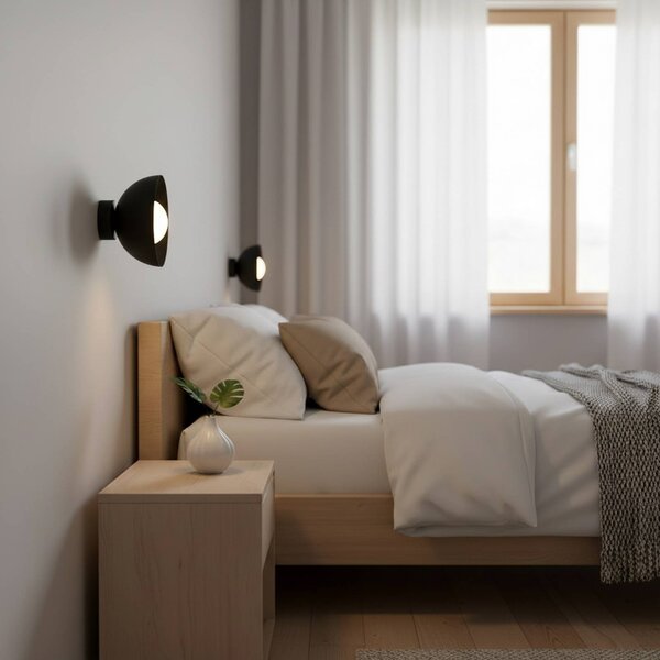 EMIBIG LIGHTING Nástenné svetlo Bibi K1, čierne, oceľ/sklo, Ø 18 cm, Čierna, Obývacia izba / jedáleň, Sklo, Moderný, Nástenné svietidlo