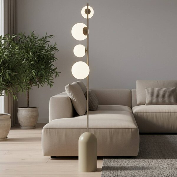 Stojacia lampa Etno LP4, béžová, sklo/oceľ, výška 140 cm, G9, Krémová / jantárovo žltá, Obývacia izba / jedáleň, Sklo, Moderný