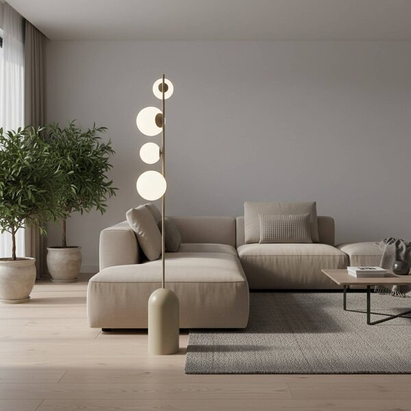 Stojacia lampa Etno LP4, béžová, sklo/oceľ, výška 140 cm, G9, Krémová / jantárovo žltá, Obývacia izba / jedáleň, Sklo, Moderný