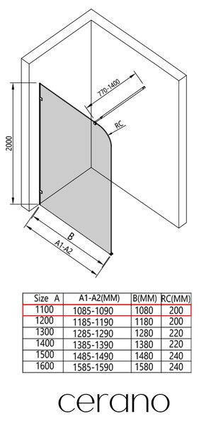 CERANO - Sprchová zástena Walk-in Orbis Round Ľ/P - 8 mm - guľatá vzpera - biela matná, transparentné sklo - 110x200 cm