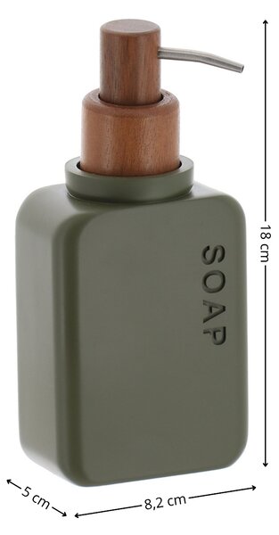 Dávkovač mydla Salva, olivová/s drevenými prvkami, 300 ml