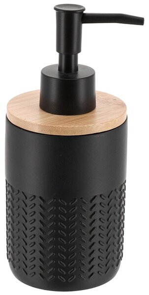 Dávkovač mydla Eira, čierna/s drevenými prvkami, 260 ml