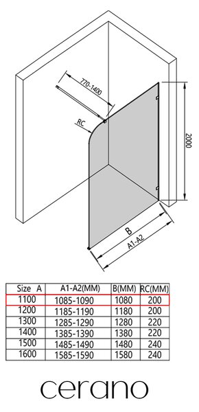 CERANO - Sprchová zástena Walk-in Orbis Round - Pravá - 8 mm - guľatá vzpera - biela matná, mliečne sklo - 110x200 cm