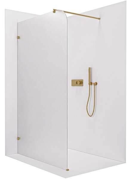 CERANO - Sprchová zástena Walk-in Orbis Round - Ľavá - 8 mm - guľatá vzpera - zlatá kartáčovaná, mliečne sklo - 110x200 cm