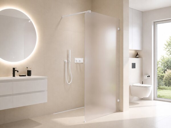 CERANO - Sprchová zástena Walk-in Orbis Round - Pravá - 8 mm - guľatá vzpera - biela matná, mliečne sklo - 110x200 cm