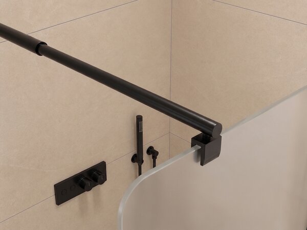 CERANO - Sprchová zástena Walk-in Orbis Round - Pravá - 8 mm - guľatá vzpera - čierna matná, mliečne sklo - 110x200 cm