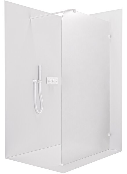 CERANO - Sprchová zástena Walk-in Orbis Round - Pravá - 8 mm - guľatá vzpera - biela matná, mliečne sklo - 110x200 cm