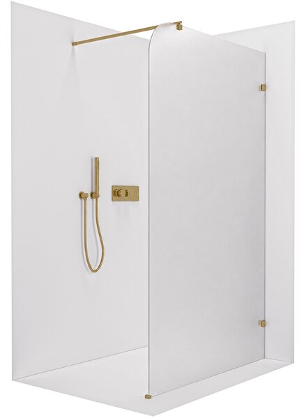 CERANO - Sprchová zástena Walk-in Orbis Round - Pravá - 8 mm - guľatá vzpera - zlatá kartáčovaná, mliečne sklo - 110x200 cm