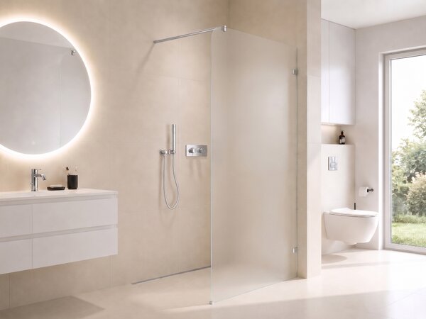 CERANO - Sprchová zástena Walk-in Orbis Round - Pravá - 8 mm - guľatá vzpera - chróm, mliečne sklo - 110x200 cm